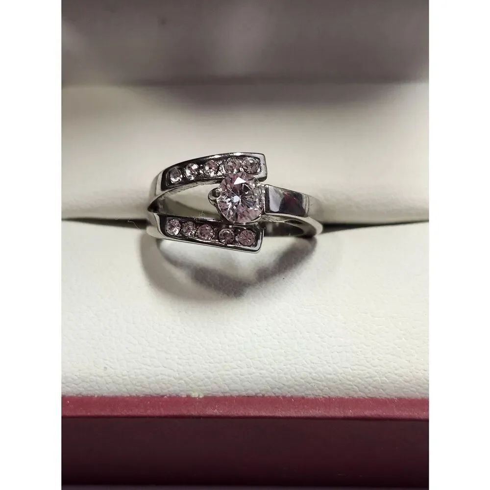 Women's Stainless Steel CZ Ring Size 5 Engagement Ring Band Wedding